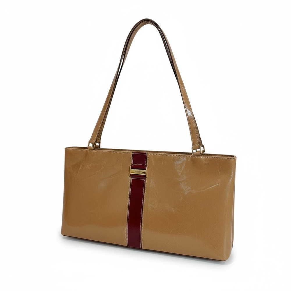 Rare Vintage Kate Spade Made in Italy Patent Leather Shoulder Bag Tan/Red Stripe